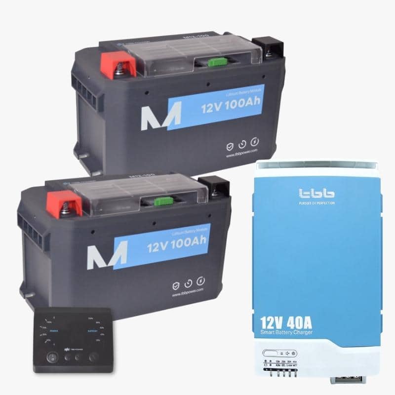 Batteri pakke 200Ah og batterilader 40A (1)